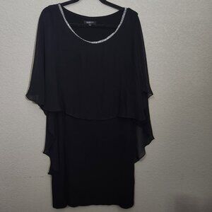 Glamour Dress Womens 14W Black Chiffon Overlay Rhinestone Trim Neckline